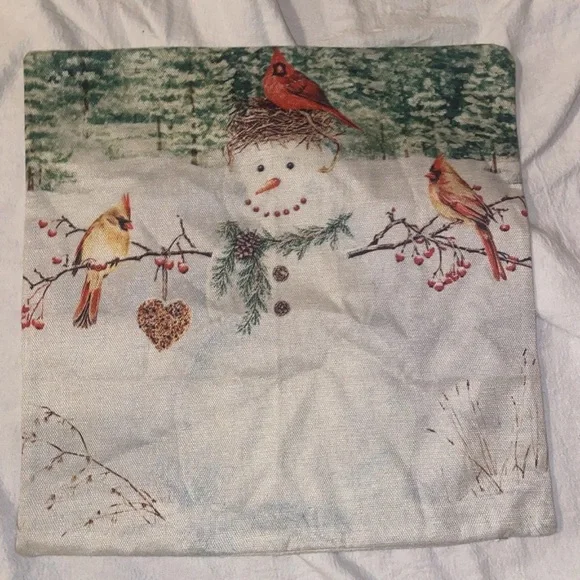 Festive Snowman Pillow Cover with Cardinals