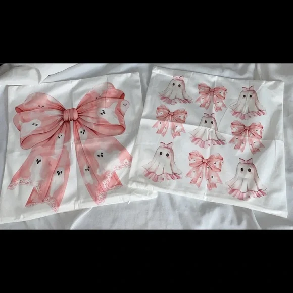Set Of Ghost And Bow Pillow Covers 17.5x17.5 Inches