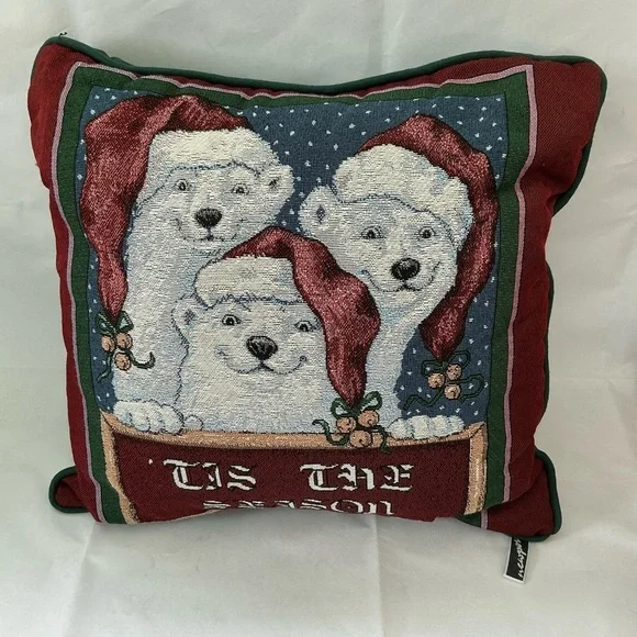 Coca Cola Tapestry Holiday Pillow With Santa Hat Polar Bears Tis The Season Text