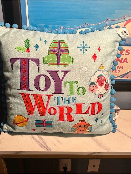 Disney Parks Pixar Toy To The World Christmas Holiday Pillow