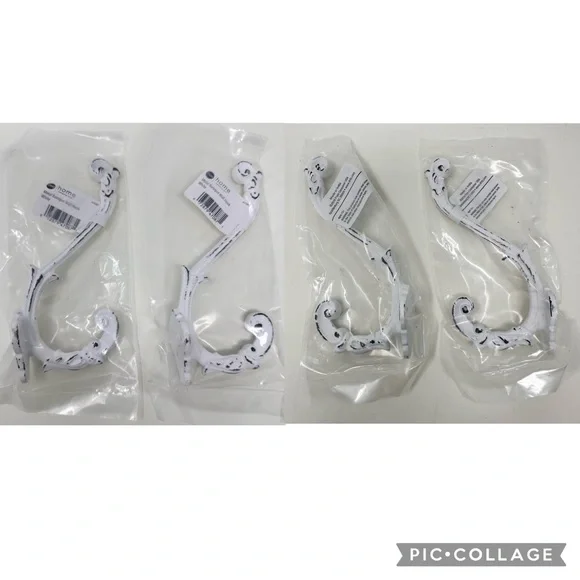 LOWEST with $4.99 Shipping Dritz Home NWT Metal Baroque Wall Hook White Set of 4