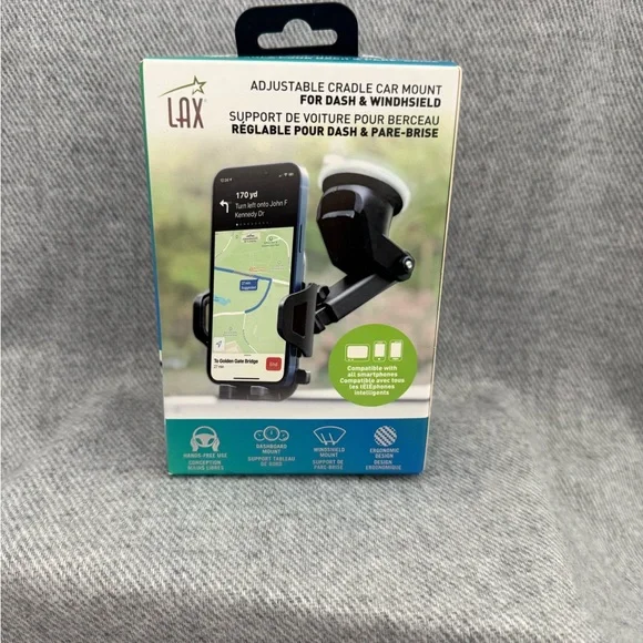 Black Adjustable Cradle Car Mount for Dash & Windshield