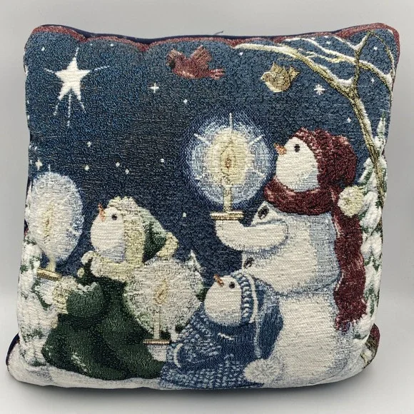 Christmas‎ Tapestry Throw Pillow Country Snowman Decor Farm Barn Home 16x16 Holy