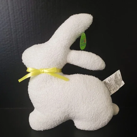 Walgreens White Easter Bunny Shaped Pillow‎ Yellow Ribbon Bow Happy Go Fluffy