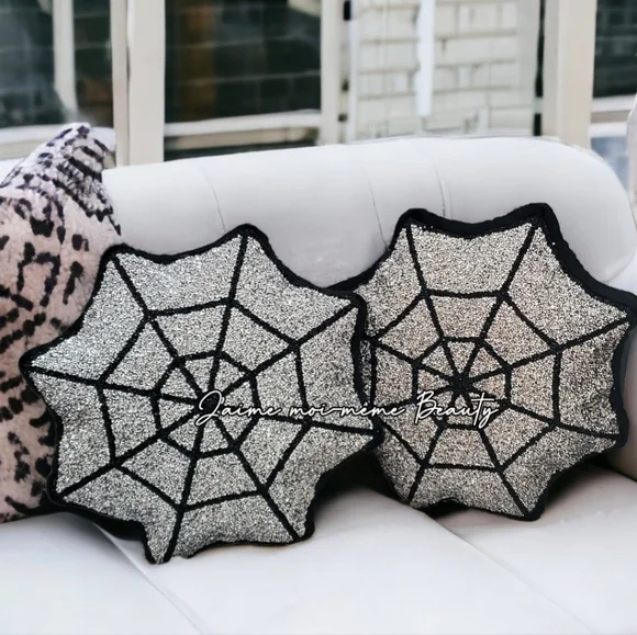 Shimmering Rhinestone Encrusted Spiderweb Pillows By Sparkles Home