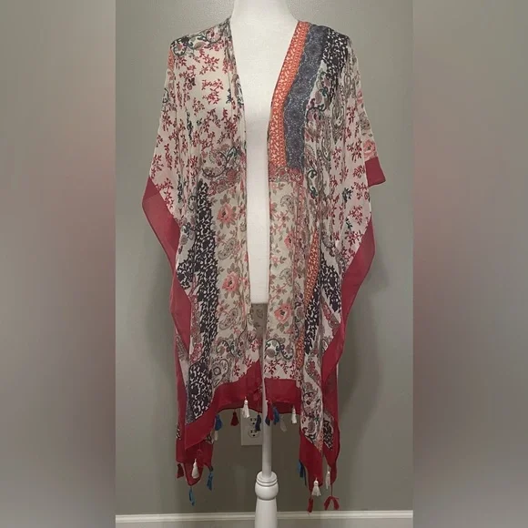 Do Everything In Love Anthropologie Kimono One Size Patchwork Sheer Paisley