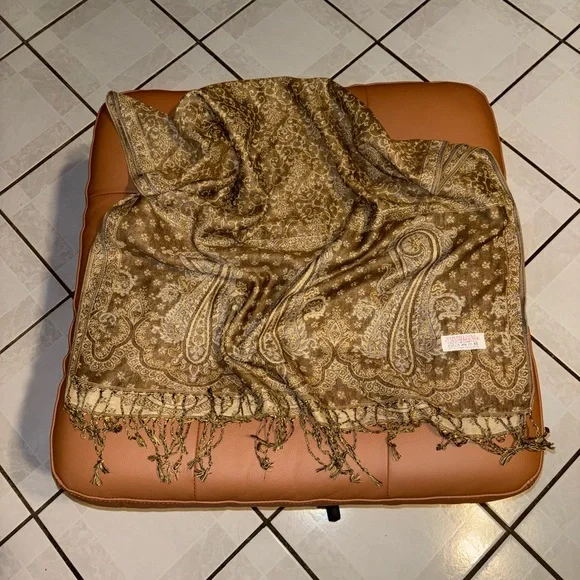Paisley Patterned Shawl/Scarf in Tan Made in Jerusalem