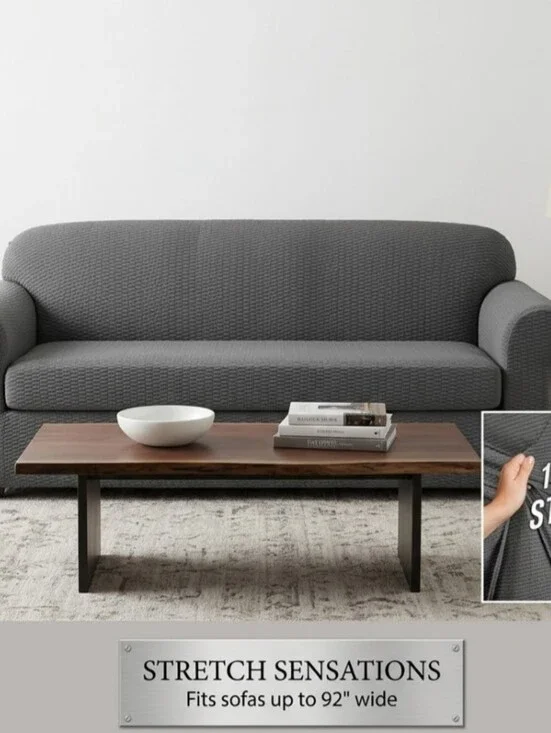 NEW! The Bar Gray Stretch Sofa Cover - Textured Slipcover NWT
