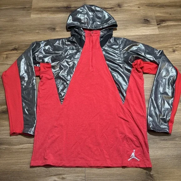 Nike Air JORDAN Training Fitted shield XL Red Gray‎ Hoodie Dry Fit