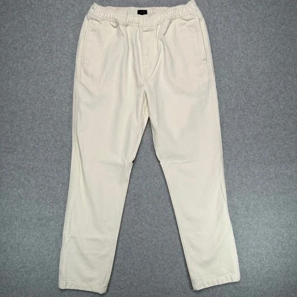 J.Crew Mens Raw Cotton Dock Pants Off-White Elastic Waist BE617 Size M NEW