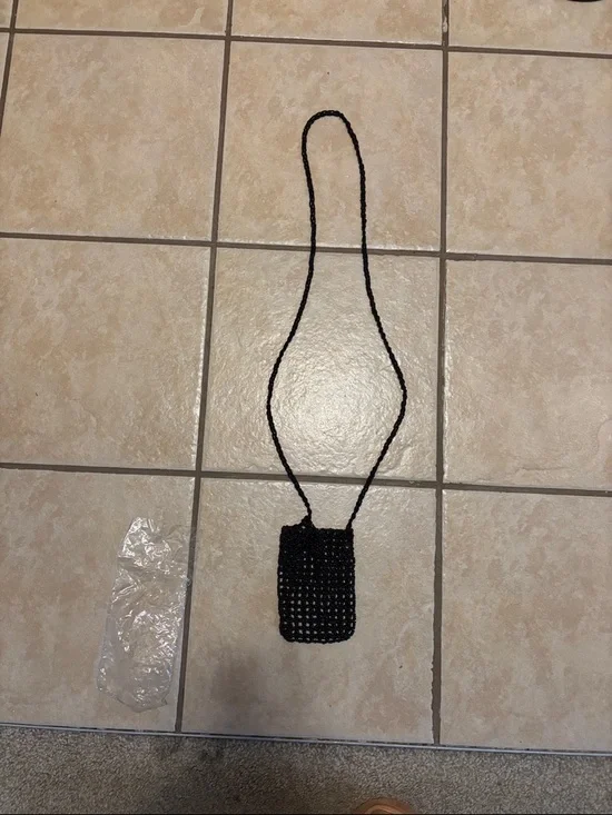 Black Beaded Phone Crossbody Pouch - Protective Hands-Free Carrier