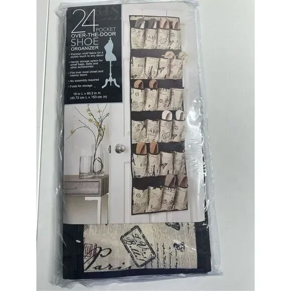NWT 24 Pockets Over-The-Door Shoes Organizer 18” X 60,2” Folds for Storage