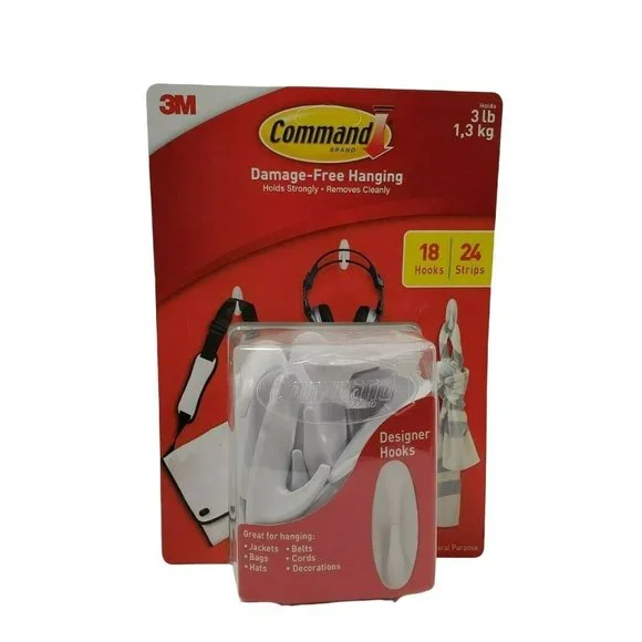 3M Command Strips General Purpose Hooks, Designer Hooks Medium, 18 Hooks