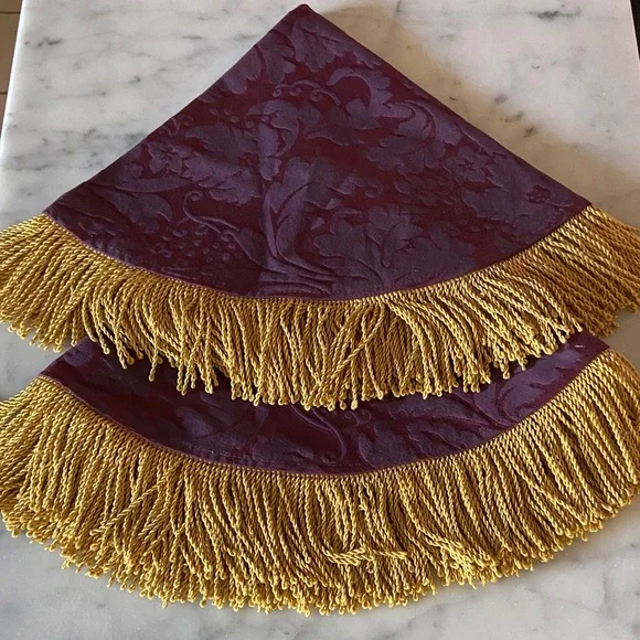 Pair of 2 Burgundy Brocade table toppers