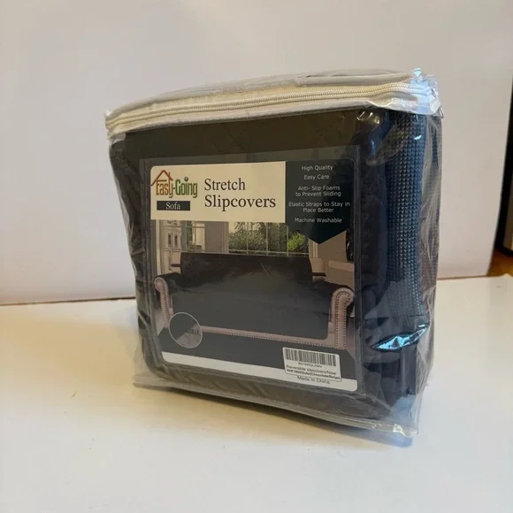 Easy Going Sofa Reversible Black/Tan Stretch Slipcovers With Anti Slip Foams