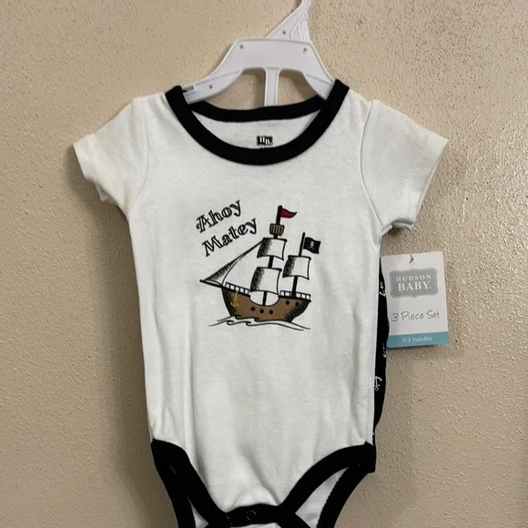 Hudson Baby White and Black Bodysuit Classic Design two pieces