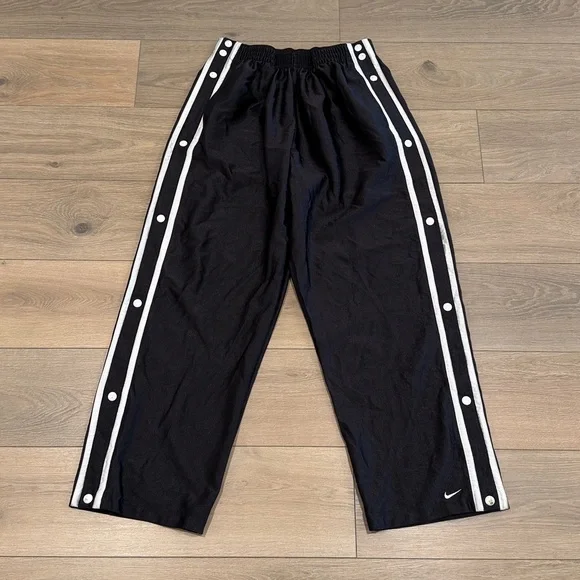 NIKE Black Vintage Tearaway Warm Up Snap Button Wide Leg Track Pants Size XL