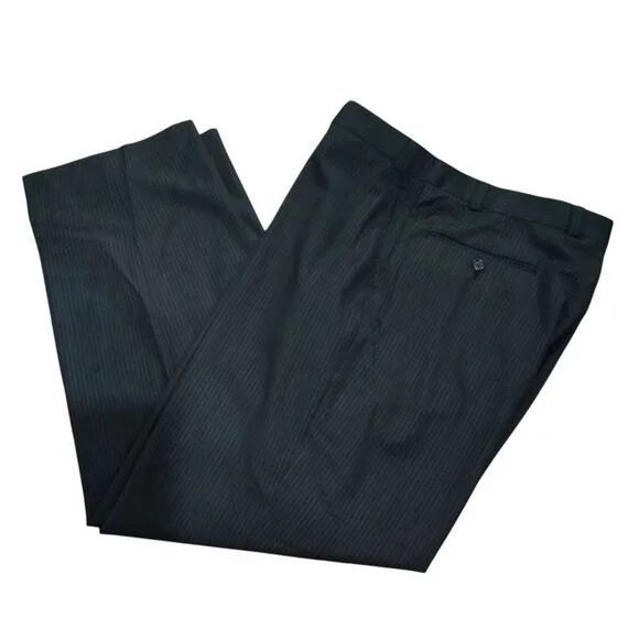 Calvin Klein 36 W x 30 L Black Wool Dress Pants Blue Pinstripe Vintage Trousers
