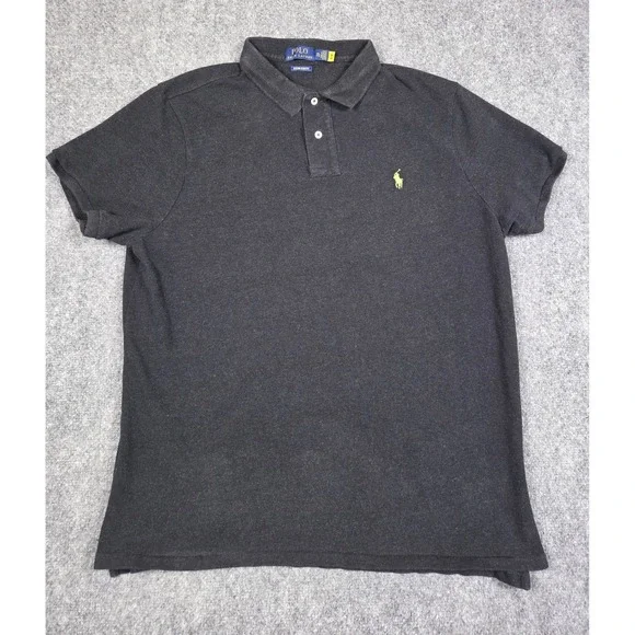 Polo Ralph Lauren Polo Shirt Mens XXL Black Custom Slim Fit Lime‎ Green Pony