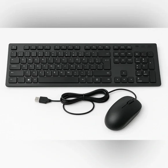 Dell Wired USB Keyboard and Mouse Bundle‎ Black Slim Quiet Keys