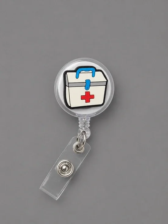 Clear Medical First Aid Badge Reel with White & Blue Box Design