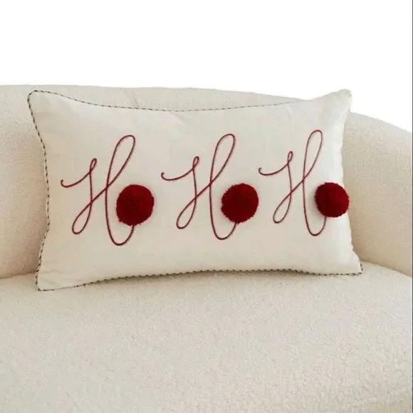 Ho Ho Ho Pom Pom Pillow Cover