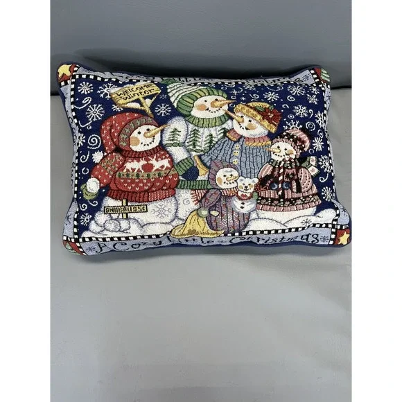 A Cozy Little Christmas Snowy Days Snowy Nights Snowmen Tapestry Throw Pillow