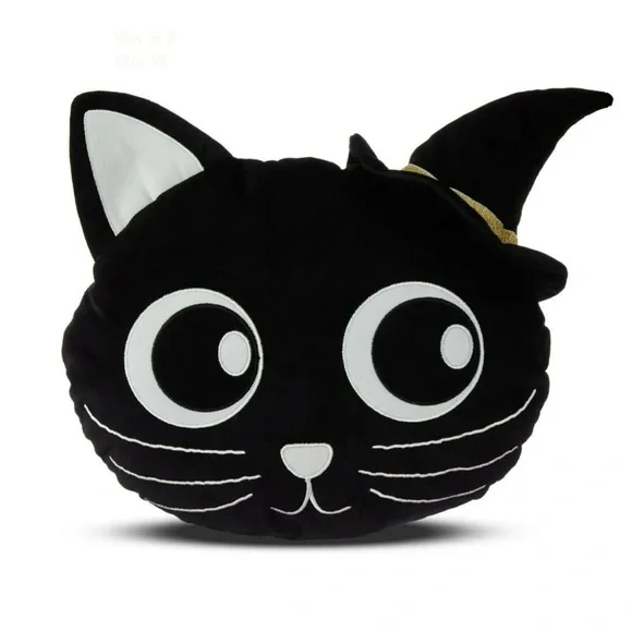 Way To Celebrate Cat Face Witch Hat Halloween Throw Pillow Plush Black