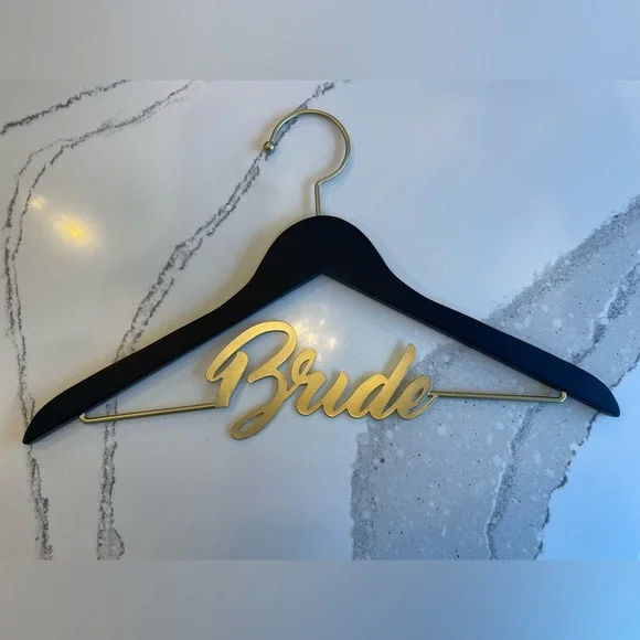 Bride Wooden Wedding Hanger with Gold Script Accent