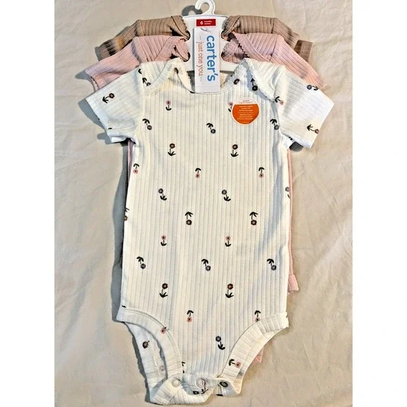 Carter's 3-pack Bodysuits in Pink, Brown & Flowers - 6M