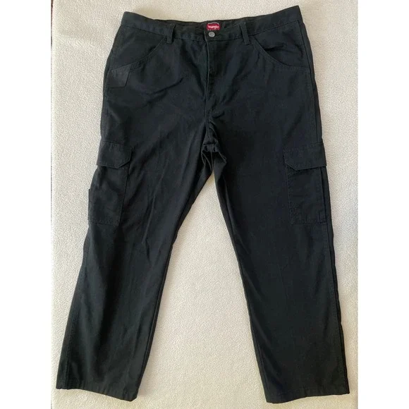 Wrangler Mens 38x30 Workwear Cargo Pants Black Cotton Blend Utility Service