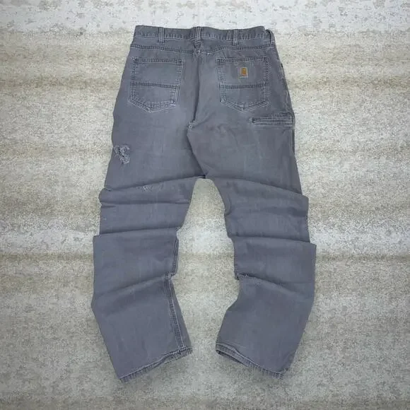 Vintage Y2K Carhartt Carpenter Pants 36x36 Relaxed Fit Grey Cotton Canvas