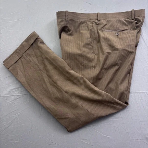 Gino Valentino Mens Brown Pinstripe Dress Pants Cuffed Flat Front Trousers 36R