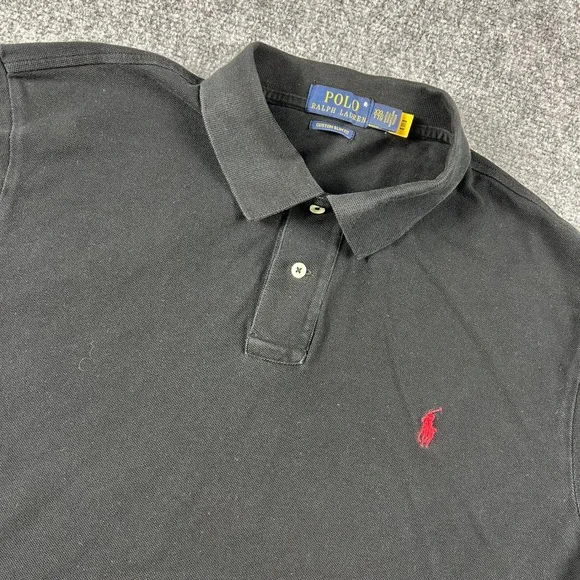 Polo Ralph Lauren Polo Shirt Mens XXL Black Custom Slim Fit‎ Red Pony Logo Short