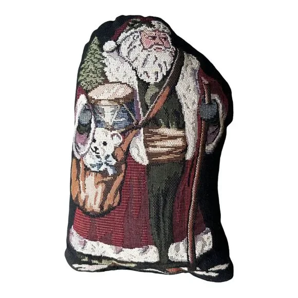 Accent Pillow‎ 11x7.5 Inch Needlepoint Kris Kringle Santa Claus Decor Multicolor