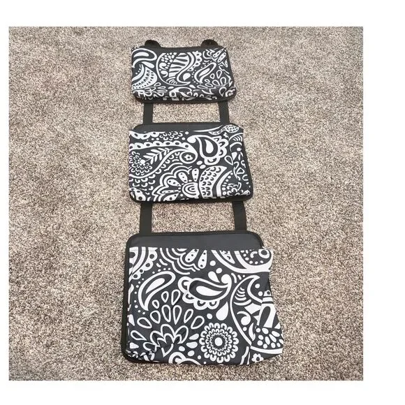 Thirty-One Black White Paisley Folding Expandable Multi-Compartment Hanging Bag