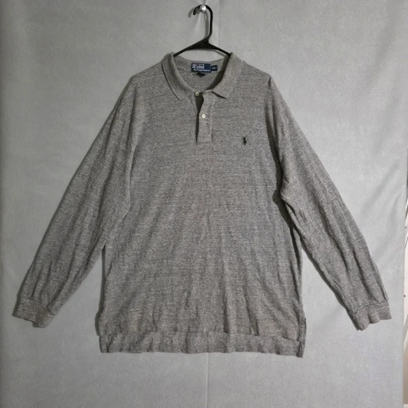 Polo Ralph Lauren Mens Gray Heathered Long Sleeve Polo 368044 Size XXL