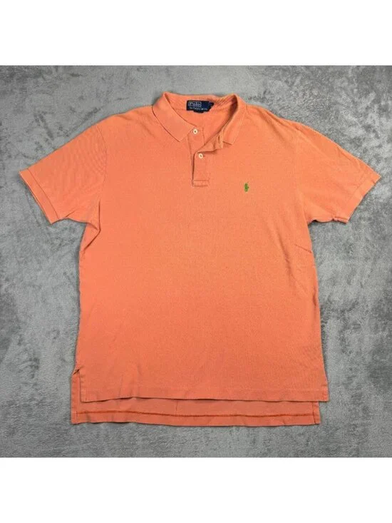 Y2K Polo Ralph Lauren Mens Muted Peach Polo Shirt Business Casual Preppy