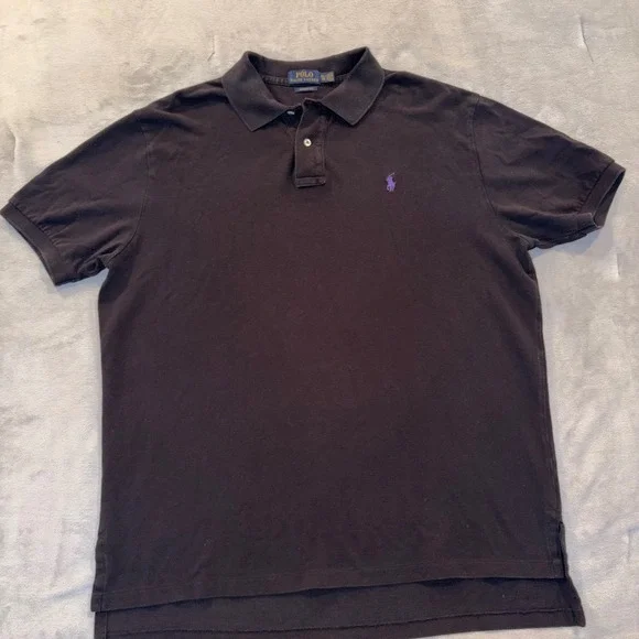 Polo Ralph Lauren Mens XL Classic Fit Black Polo Shirt Purple Pony Logo Pique