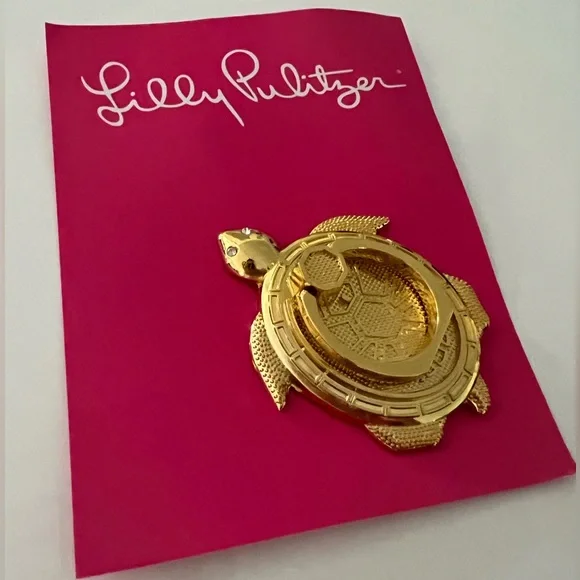 NWT Lilly Pulitzer Gold Metallic Turtle Phone Ring Adhesive Mount