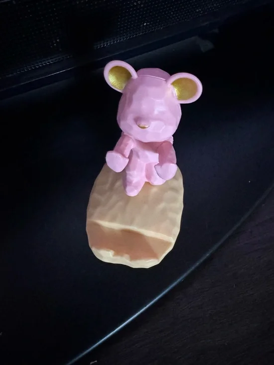 Pink Bear Figurine on Tan Base