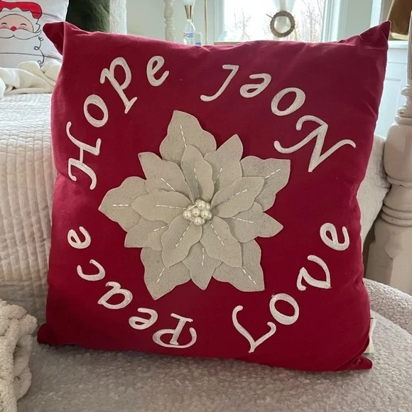 CHRISTMAS WORDS POINSETTIA TOSS PILLOW