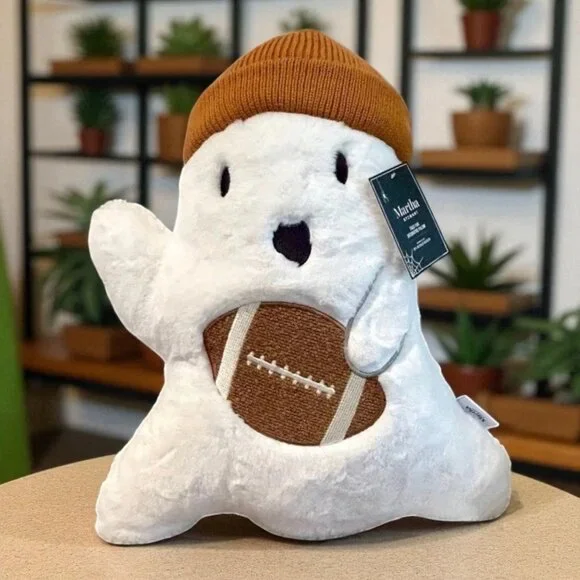Martha Stewart Ghost Shaped Pillow with Football and Beanie Soft Plushie NEW!