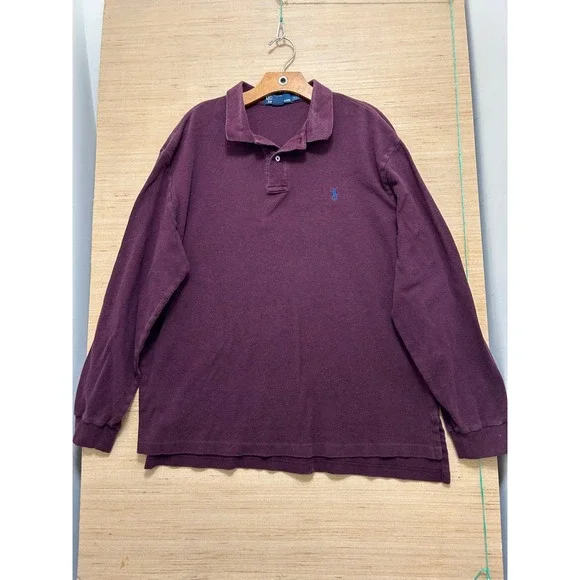 Polo Ralph Lauren Long‎ Sleeve Polo Shirt Burgundy Mens XL Embroidered Pony