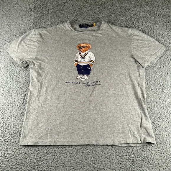Polo Ralph Lauren Polo Bear T-Shirt Mens M Gray Graphic Tennis Tee Classic Fit
