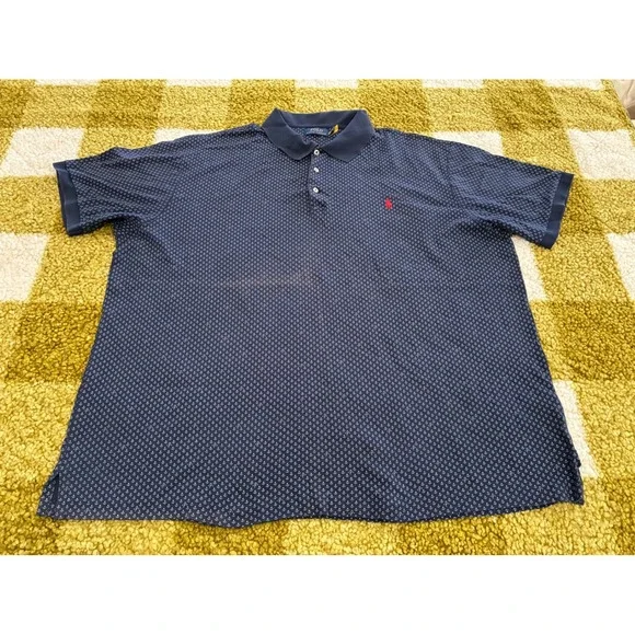 Polo Ralph Lauren Mens 3XB Navy Blue Anchor Print Mesh Polo Shirt Big & Tall