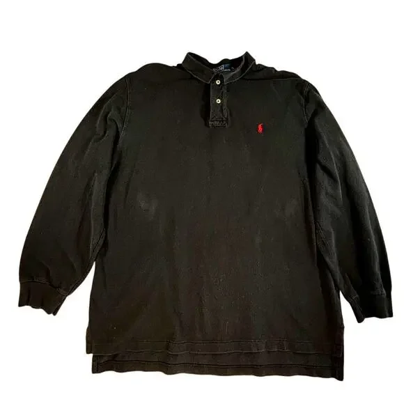 Polo Ralph Lauren Mens XL Black Long Sleeve Cotton Polo Shirt Collared Pony Logo