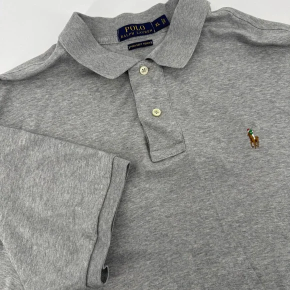 Polo Ralph Lauren Mens XL Grey Pima Soft Touch‎ Short Sleeve Polo Shirt Cotton