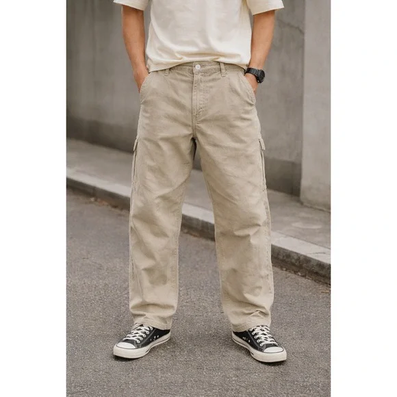 Vtg Y2K‎ American Eagle Dungarees Workwear Carpenter Pant Men 36x32 Khaki Baggy