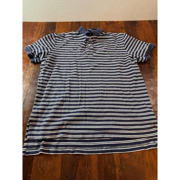 Vintage Polo Ralph Lauren Striped Polo Shirt Navy Blue White Mens Large L